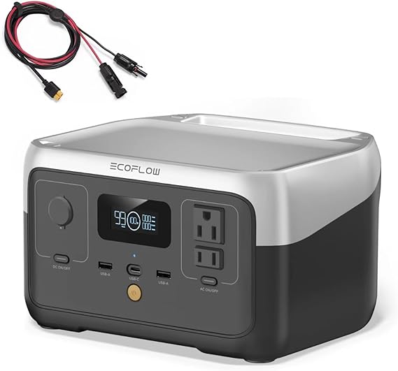 EF ECOFLOW RIVER 2 Portable Power Station, 256Wh LiFePO4 Battery, 1-Hour Fast Charge, Up to 600W AC Outlets, Solar Generator for Camping/Outdoor/Home Backup, Includes Solar Charging Cable