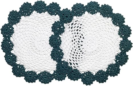 Fennco Styles Handmade Two-Tone Floral Crochet Tray Doilies, 8" Round, 2-Piece - Olive Cloth Placemats for Everyday Use, Holidays, Home Décor, Cocktail Party, Tea Party, Special Occasion