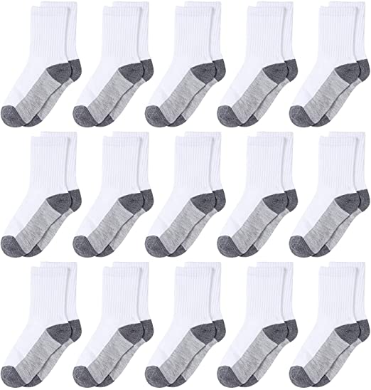 Cooraby 15 Pack Boys' Crew Socks Classics Ribbed Support Athletic Kids Socks