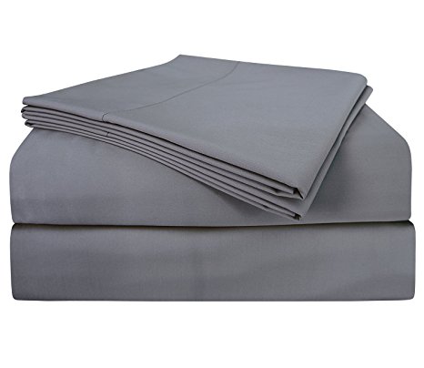 PHF Bamboo Sheets Set 60% Bamboo Viscose 40% Cotton 300T Deep Pocket 4 Piece Queen Size Grey