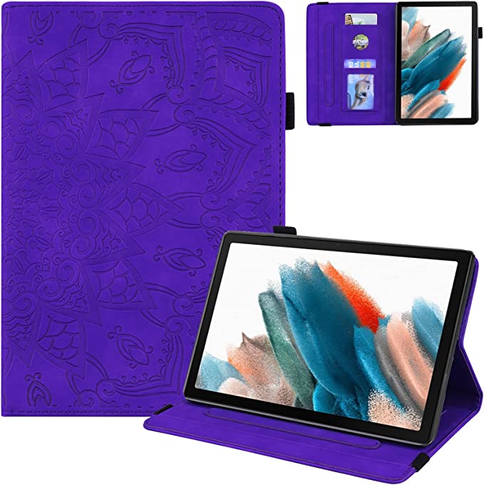Galaxy Tab A8 10.5 Case 2022, Casii for Samsung 10.5inch Tablet, Premium Leather Cover with 3D Embossed Flower Pattern, Flip Wallet SM-X200/X205 - Purple, Purple