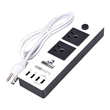 Power Strip Surge Protector by Artix NRGPower C300 | 2 AC Outlets and 4 USB Charging Ports 5-Ft Cord - White & Black