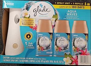 Glade Automatic Spray Aqua Waves: 1 Automatic Spray Unit; 2 AA Batteries; 3 Refills, 6.2 oz Each, Total: 18.6 oz