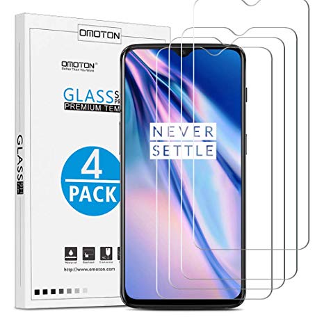 [4 Pack] OnePlus 7T Screen Protector - OMOTON Tempered Glass Screen Protector for OnePlus 7T, 6.55 Inch [High Definition] [Case Friendly] [Bubble Free], Not Full Coverage