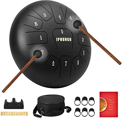 IPHUNGO Steel Tongue Drum 13 Notes 12 Inch Dia Percussion - Tank Drum Handpan Drum Instruments with Mallets,Travel Bag for Musical Education Concert Mind Healing Yoga Meditation