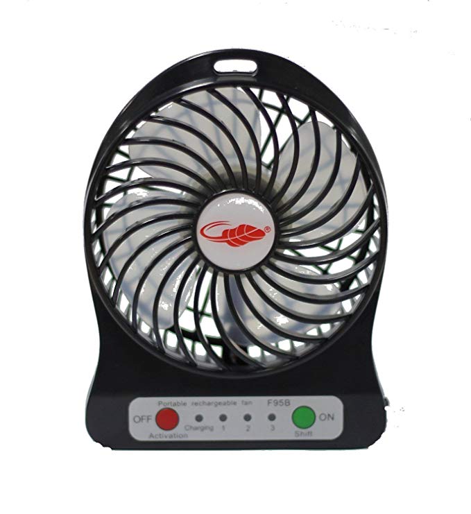 Happy-top 4-inch Vanes 3 Speeds Mini Hand Held Portable USB Fan with 18650 Rechargeable Battery and USB Cable (Black)