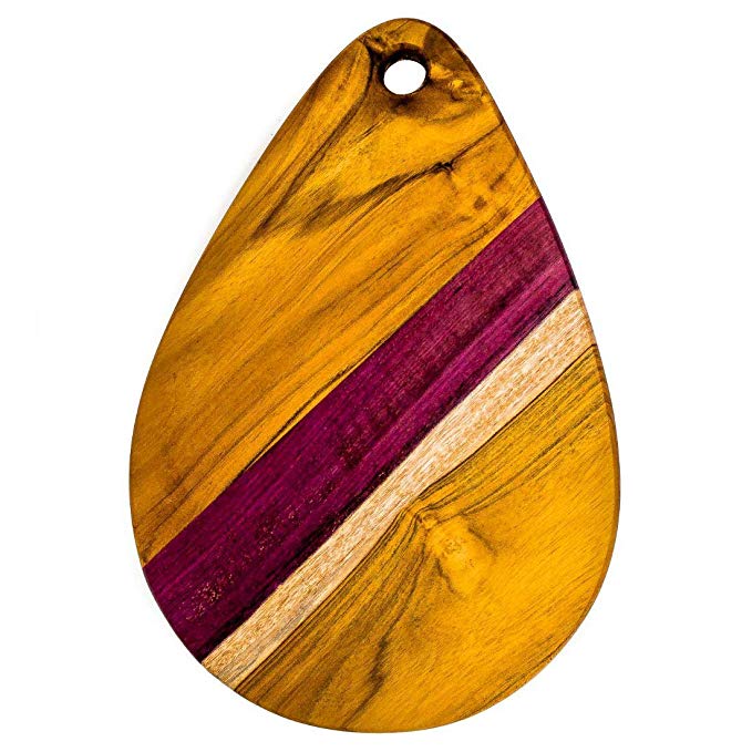 Ziruma Teak and Purpleheart Wood Cheese Board - Cutting and Serving Tray Cured with Organic Beeswax