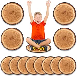 12 Pcs Kids Carpet Circle Seats for Classroom 16 Inch Round Floor Mat Kids Floor Cushions Soft Educational Classroom Rug Non Slip for School Classroom Learning Playing Areas (Log Style)