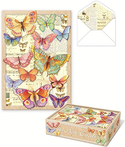 Punch Studio Die-Cut Butterfly Note Cards -- Set of 10 Blank Cards and Lined Envelopes