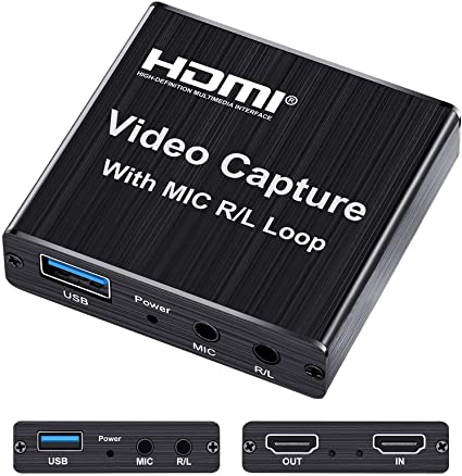 Capture Card, 4K HDMI Game Video Capture Card with USB 2.0 & Microphone HDMI Loop-Out Live Streaming Gaming Recorder for Nintendo Switch/3DS, PS4, Xbox One, Camera, PC