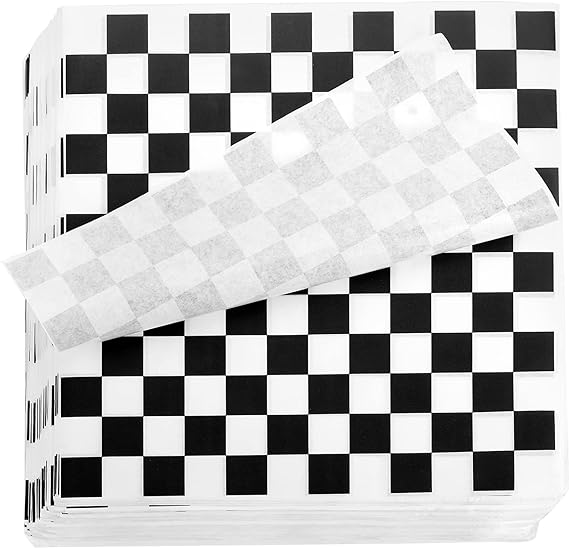 Fasmov 1000 Sheets 12 x 12 inches Sandwich Paper Deli Basket Liner Wrap Food Basket Liners Wrapping Checkered Sheets, Black & White