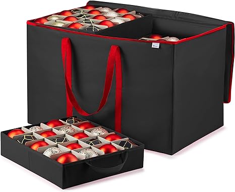 Premium Large Carrying Christmas Ornament storage Box with Clear Lid, 3" Compartment, Contains 10 Trays, Keeps 200 Holiday Ornaments & Xmas Accessories, Made Of Tear Proof Made Of 600D Oxford Fabric