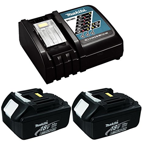 Makita OEM DC18RC Charger & 2 BL1830 3.0 Ah Batteries in Retail Package