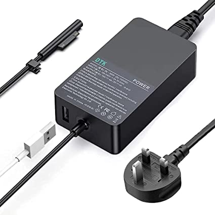 DTK Surface Pro Charger, 15V 4A 65W Surface Power Adapter Charger for Microsoft Surface Pro 3/4/5/6 Pro 2017 Surface Book Surface Go Surface Tablet 1706, with Additional USB laptop charger 5V 1A