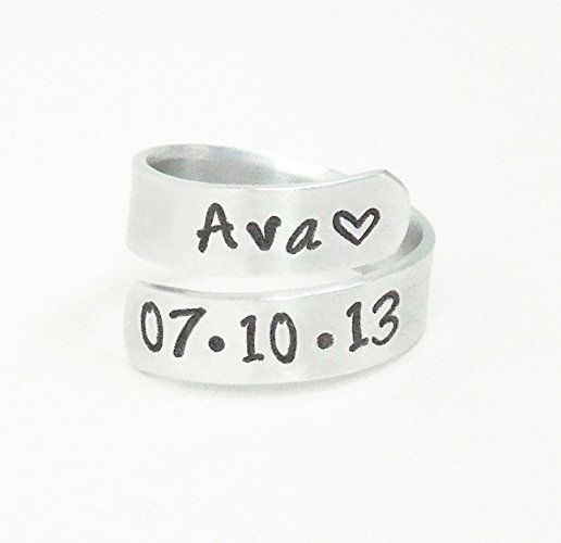 Child name birth date ring for new mommy daddy jewelry - Mother's Day gift