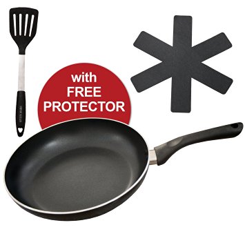 Reliable, Easy Clean, 10 Inch Non-Stick Frying Pan sold with a Ultra Durable Silicone Spatula plus a FREE Pot and Pan Protector (3 Piece set) - PFOA FREE / BLACK