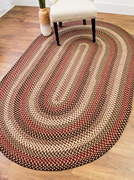 Colonial Red Area Rug, Braided Textured Design, 3Ft. X 5Ft. Oval Reversible, Washable Carpet