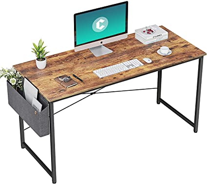 Cubiker Computer Desk 120 cm, Home Office Small Writing Study Desk, Modern Simple Style Laptop Table with Storage Bag, Simple Assembly, Steel Frame, Industrial Design, Rustic Brown