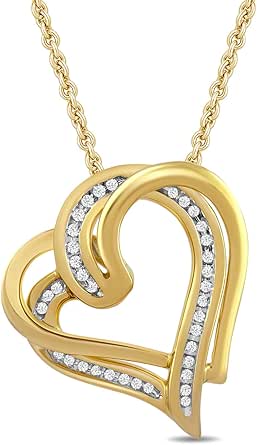 Sterling Silver and Diamond Double Heart Pendant Necklace (1/10 cttw, I-J Color, I2-I3 Clarity), 18"