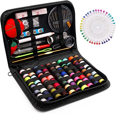 SumDirect Premium Sewing Supplies Kit, 129 Pcs Professional Sewing Kit with Case, Travel Sewing Set with Scissors, Threads, Needles Etc for Beginner, Traveller, Adults, DIY and Emergency Use (Small)