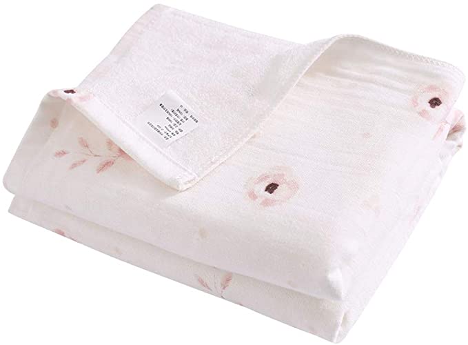 i-baby Large Baby Shower Towel Double Sided Receiving Blanket Toddler Bath Towel Kids Beach Towel, Front- Bamboo Cotton Absorbent Terry, Back- Pure Cotton High Density Muslin (Flower 36x36”)