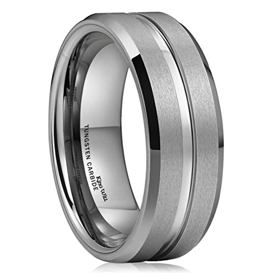 King Will CLASSIC 8mm High Polished Center/Matte Finish Men's Tungsten Ring Wedding Band Comfort Fit