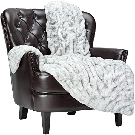 Chanasya Ruched Luxurious Soft Faux Fur Throw Blanket - Fuzzy Plush and Elegant with Reversible Mink Blanket for Sofa Chair Couch Living Room Birthday Gift and Home Decor (50x65 Inches) Marble