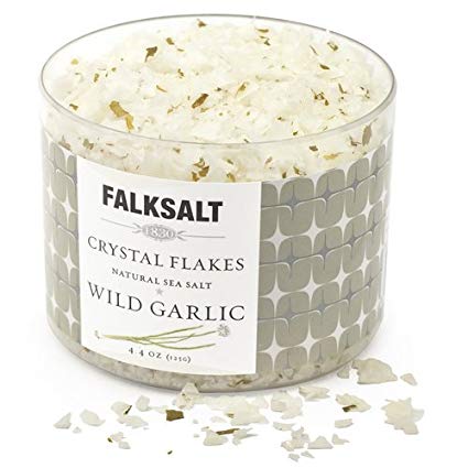 FALKSALT Wild Garlic Sea Salt Flakes - 9 Options - 4.4oz. Great for Meat, Poultry, Seafood, Pasta, & Veggies. Use to Marinate or Premium Finishing Salt