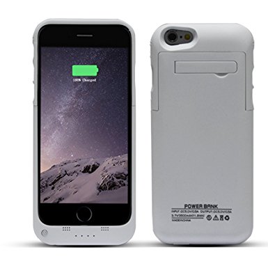 YHhao 3500mAh Charger Case for iPhone 6 / 6s Portable Cell Phone Battery Charger Slim Extended Battery Case Back up Power Bank Rechargeable Charger Case with Stand 4.7" for iPhone 6/6s (White2)