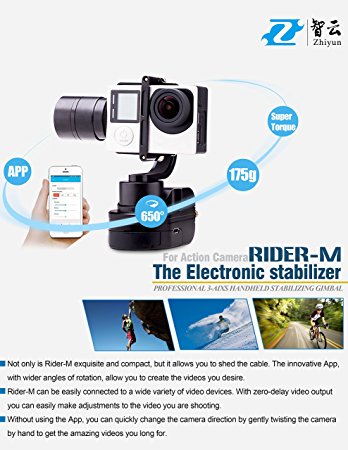 Zhiyun Rider-M Wearable 3 Axis Brussless Gopro Camera Gimbal Stablizer for Gopro Hero 3, Hero 3 ,Hero 4 Support APP Remote Control Upgraded Version of Zhiyun Z1-Rider2