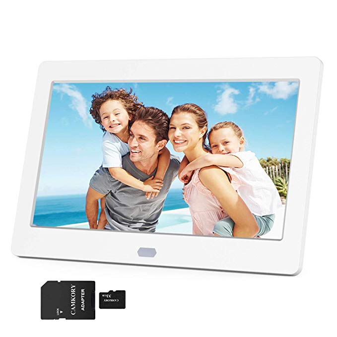 Camkory Digital Photo Frame 1280x800 Hi-Res 16:9 IPS Screen Include 32GB SD Card Support 1080P Videos, Photos Auto Rotate, Wide Screen, Support USB, SD, MMC, and MS Cards(7 Inch White)