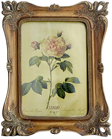 SIKOO Vintage Picture Frame 5x7 Tabletop and Wall Hanging Photo Frame with Glass Front for Home Decor (Bronze Gold)