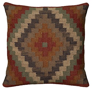 Rizzy Home T05804 Woven Southwestern Patten Decorative Pillow, 18 by 18-Inch, Rust