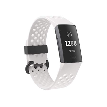 Fitbit Charge 3 special edition fitness activity tracker, graphite/white silicone, one size (s & l bands included)