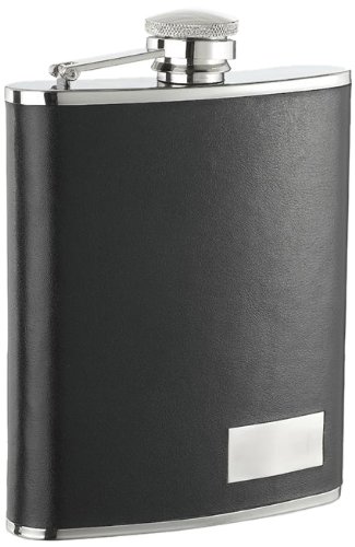 Visol Genuine Leather Stainless Steel Flask, 18-Ounce, Black