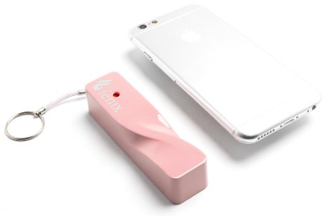 Fenix Mini 3200mAh Lipstick-Sized Portable Charger External Battery Power Bank Keychain with Indicator Light for iPhone 6 Plus 5S 5C 5 4S, iPad Air 2 Mini 3, Samsung Galaxy S6 S5 S4 Note Tab, Nexus, HTC, Motorola, Nokia, PS Vita, Gopro, more Phones and Tablets and More (Baby Pink)