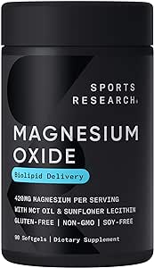 Sports Research® Magnesium Oxide with Coconut Oil - Heart and Bone Health - Gluten Free, Non-GMO, Soy Free - 90 Softgels