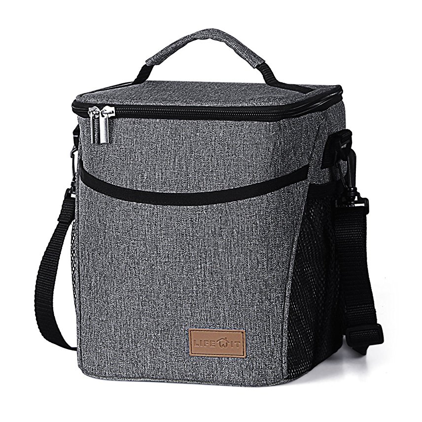 Lifewit Grey Lunch Bag with Adjustable Shoulder Strap for Men, Cooler Bag for Office / School / Picnic, 9L