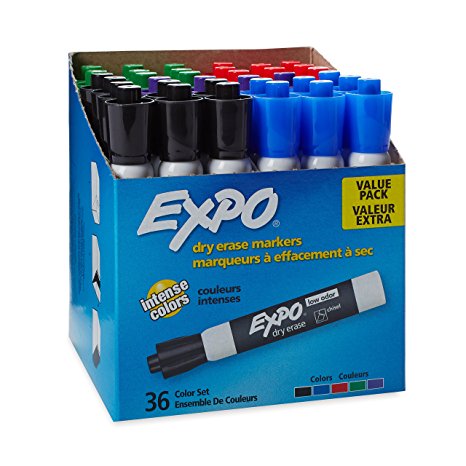 EXPO Low-Odor Dry Erase Markers, Chisel Tip, Assorted Colors, 36-Count