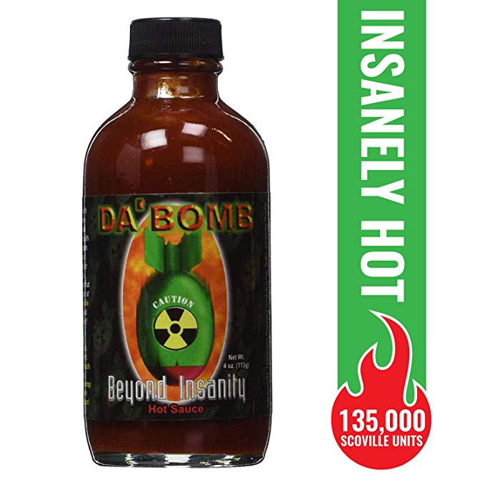 Da Bomb Beyond Insanity Hot Sauce, 4oz Bottle, Made with Habanero and Chipotle Peppers, Original Hot Sauce, Gluten Free, Keto, Sugar Free, Made in USA