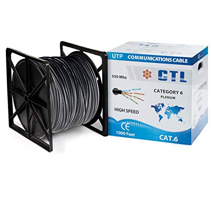 Cat5e Plenum Black Professional UTP Solid CMP-Rated 350mhz 1000ft Bulk Cable {100% Real Pure Solid Copper!} (NOT CCA!) { New Version V4 2018 }
