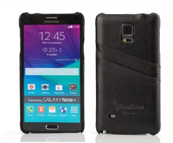 Note 4 Case, Nvwa Samsung Galaxy Note 4 Case Premium Genuine Leather Wallet Case with Credit Card ID Holders -Black?