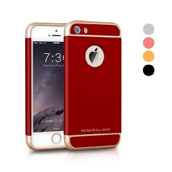 iPhone SE Case,Minimalism 3 In 1 Ultra Thin and Slim Hard Case Coated Non Slip Matte Surface with Electroplate Frame for Apple iPhone 5, iPhone 5S, iPhone SE --Red