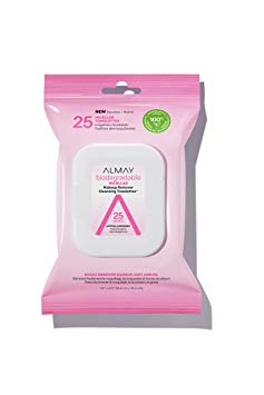 Almay Biodegradable Micellar Makeup Remover Cleansing Towelettes, Hypoallergenic, Cruelty Free, Fragrance Free, Dermatologist Tested, 25 Makeup Remover Wipes