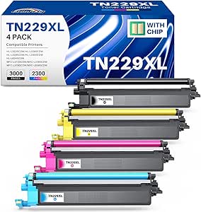 TN229XL Toner Cartridges 4 Pack Compatible for Brother TN229XL Toner Cartridges brother printer toner tn229xl v XXL Use with Brother MFC-L3780CDW HL-L3280CDW HL-L3220CDW HL-L3295CDW (1BK, 1C, 1M, 1Y)