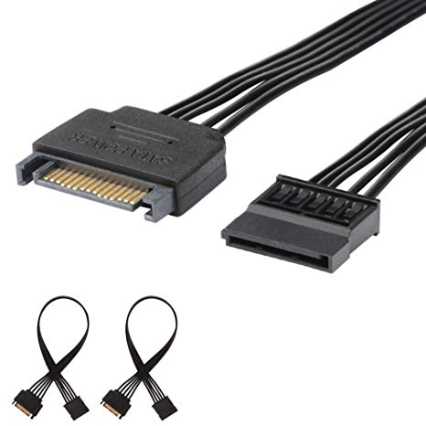 J&D [2-Pack] 15 Pin SATA Power Extension Cable, Male to Female Cable – 10 inch, Black