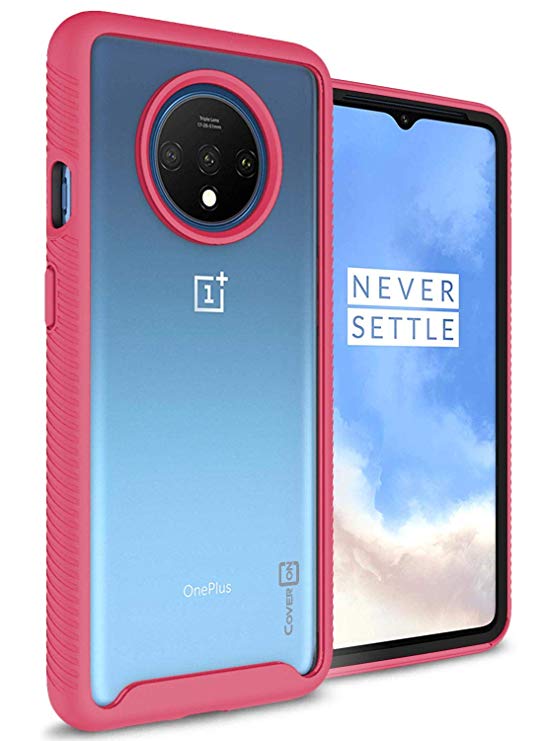 CoverON Heavy Duty EOS Series for OnePlus 7T Case, Clear (Matte Pink Trim)