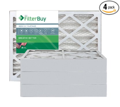 AFB Platinum MERV 13 16x25x4 Pleated AC Furnace Air Filter. Pack of 4 Filters. 100% produced in the USA.