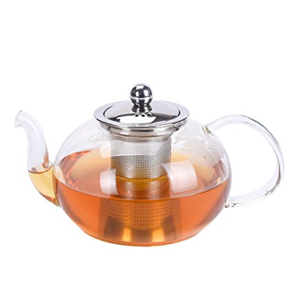 Antner Glass Teapot with Removable Stainless Steel Tea Strainer, Borosilicate Loose Leaf Tea Pots Stovetop Safe, 50 Ounce(1200 ml)