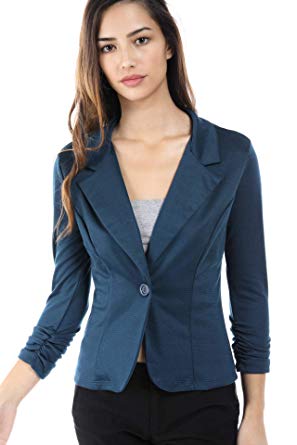 Women's Slim Fit One Button Office Knit Blazer Jacket,Made in USA (Small-3XL)